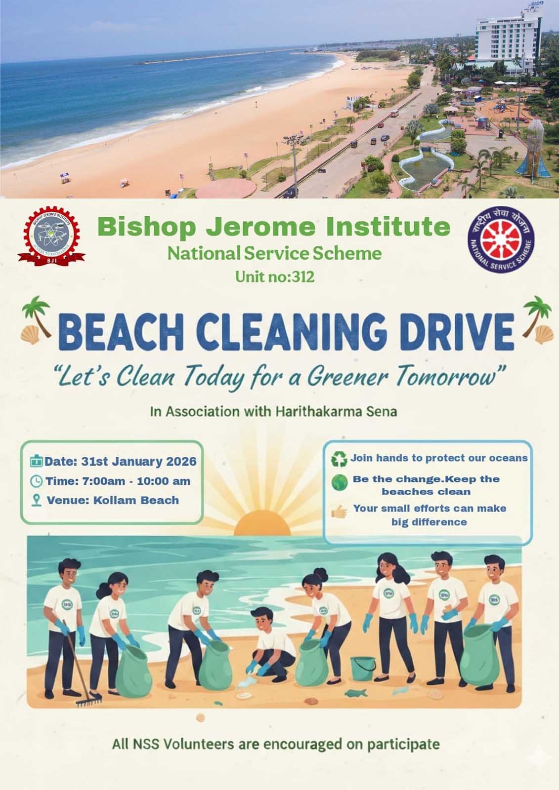 Cleaning for a Greener Tomorrow: Bishop Jerome Institute NSS Unit 312 Hosts Beach Cleaning Drive