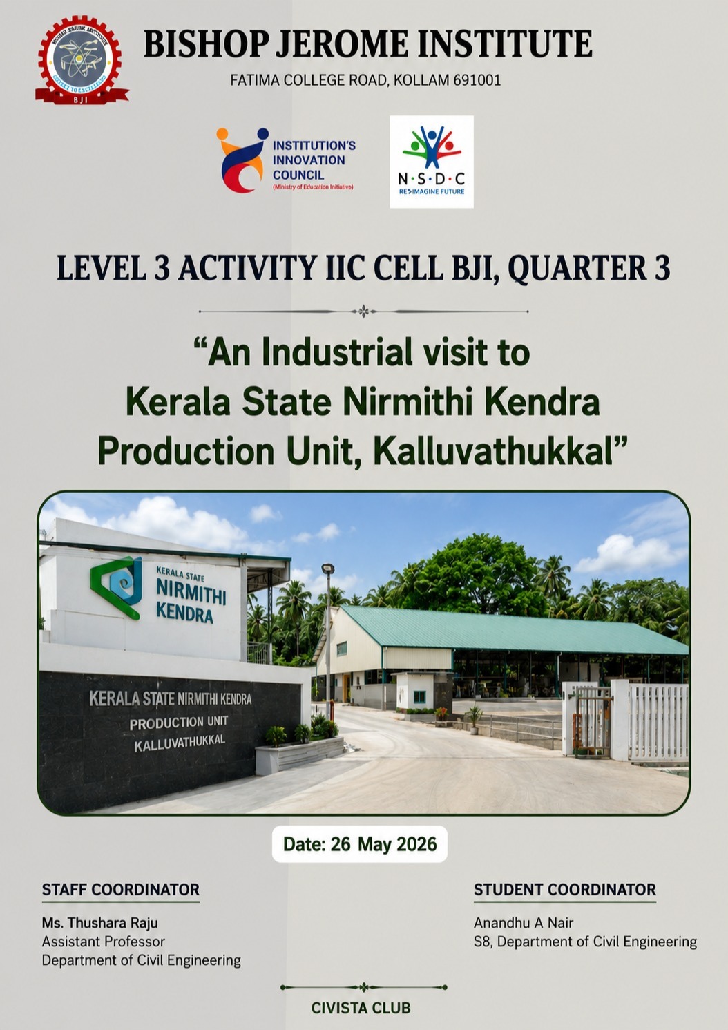 BJI Civil Engineering Students Undertake Industrial Visit to Kerala State Nirmithi Kendra Production Unit