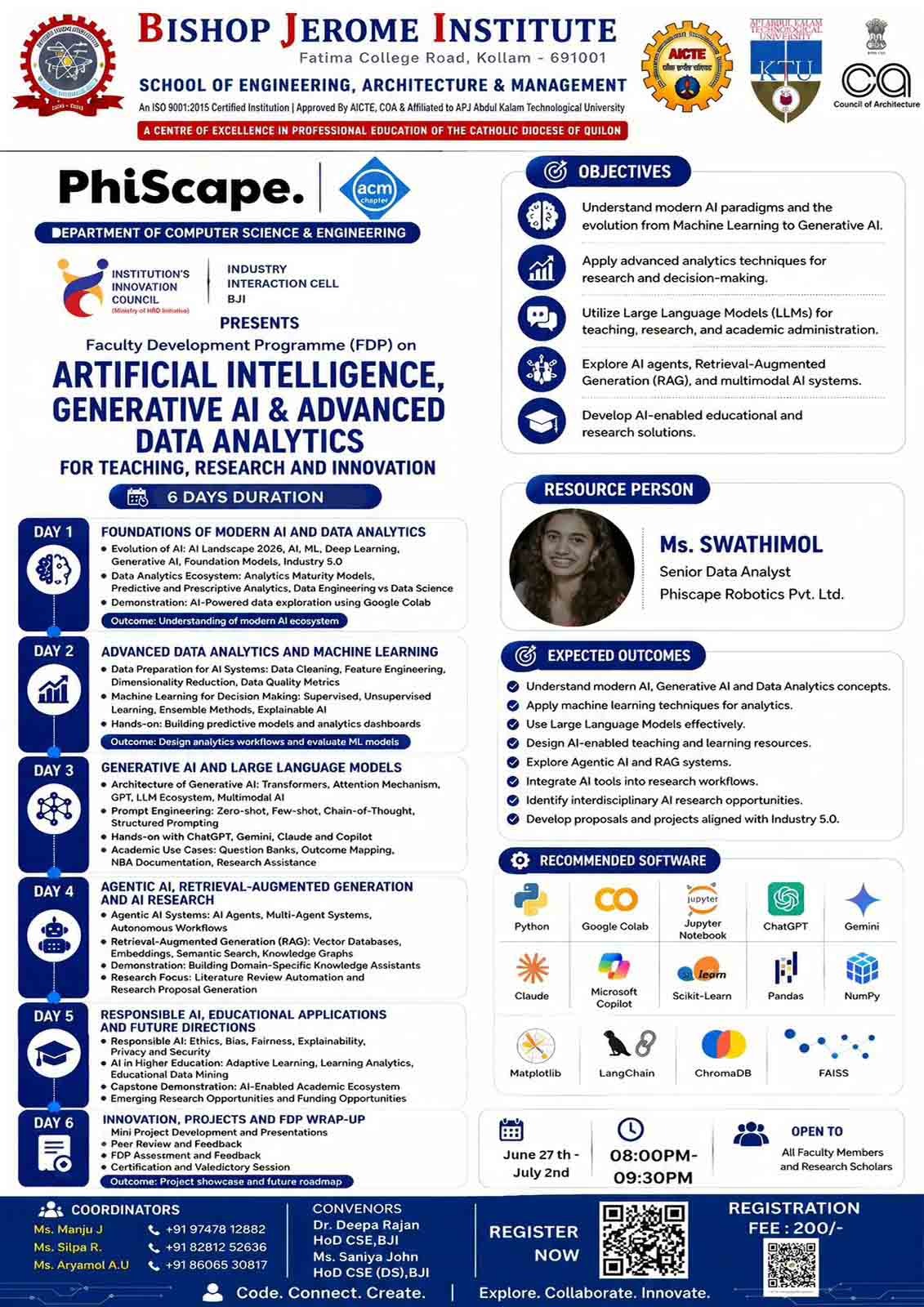 Bishop Jerome Institute Announces 6-Day National Faculty Development Programme (FDP) on Artificial Intelligence, Generative AI & Advanced Data Analytics