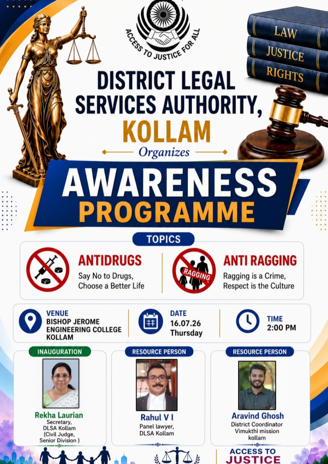 Empowering Youth: DLSA Kollam Hosts Legal Awareness Programme on Anti-Drugs and Anti-Ragging