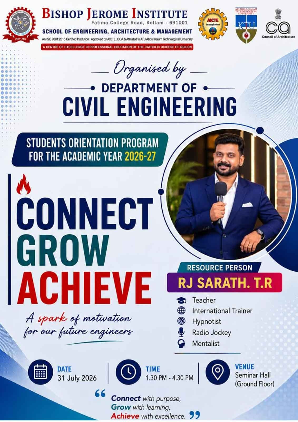 Connect, Grow, Achieve: Department of Civil Engineering Hosts Inspiring Orientation Program for 2026-27