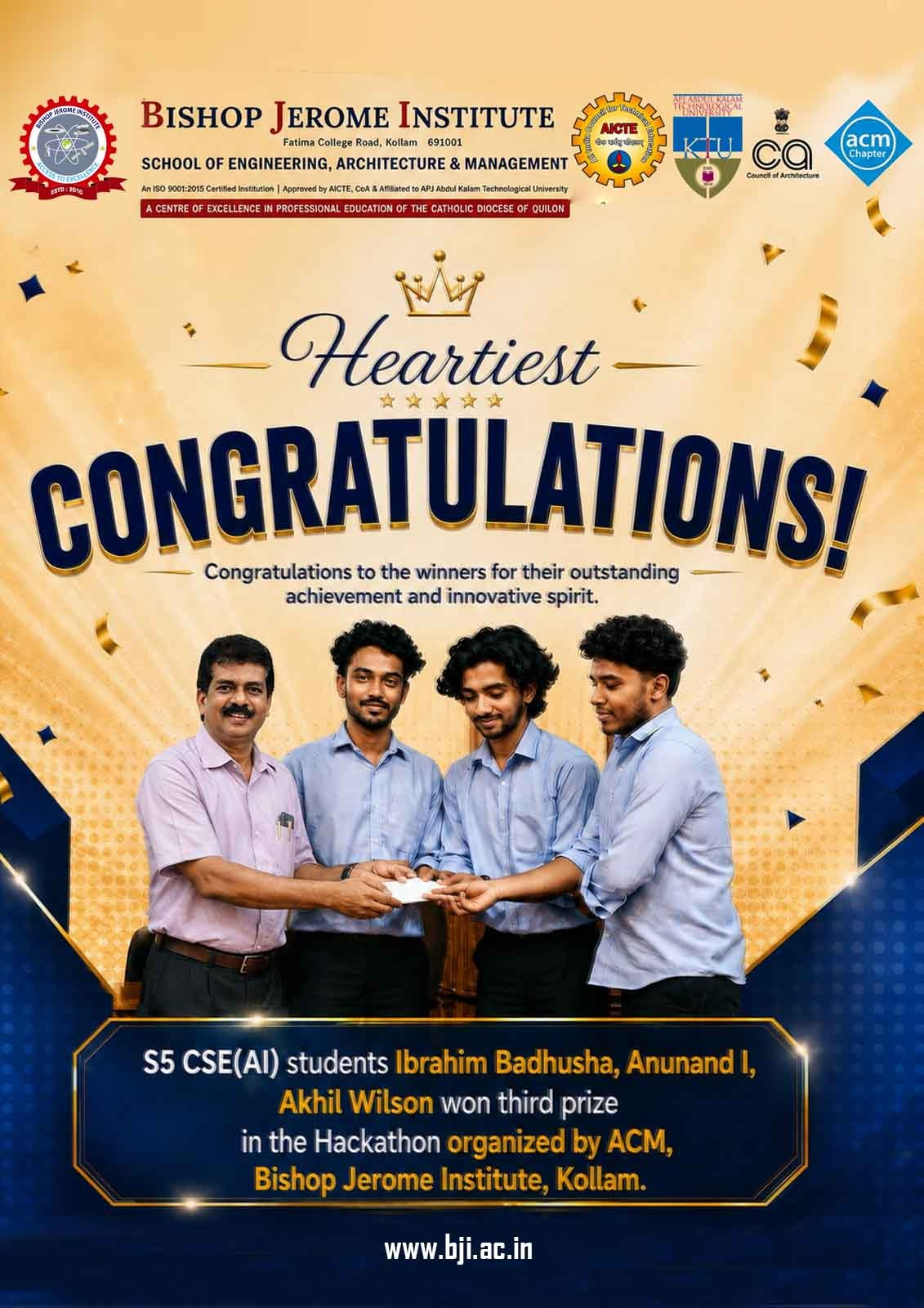 Celebrating Innovation: S5 CSE(AI) Students Secure Top Position in ACM Hackathon