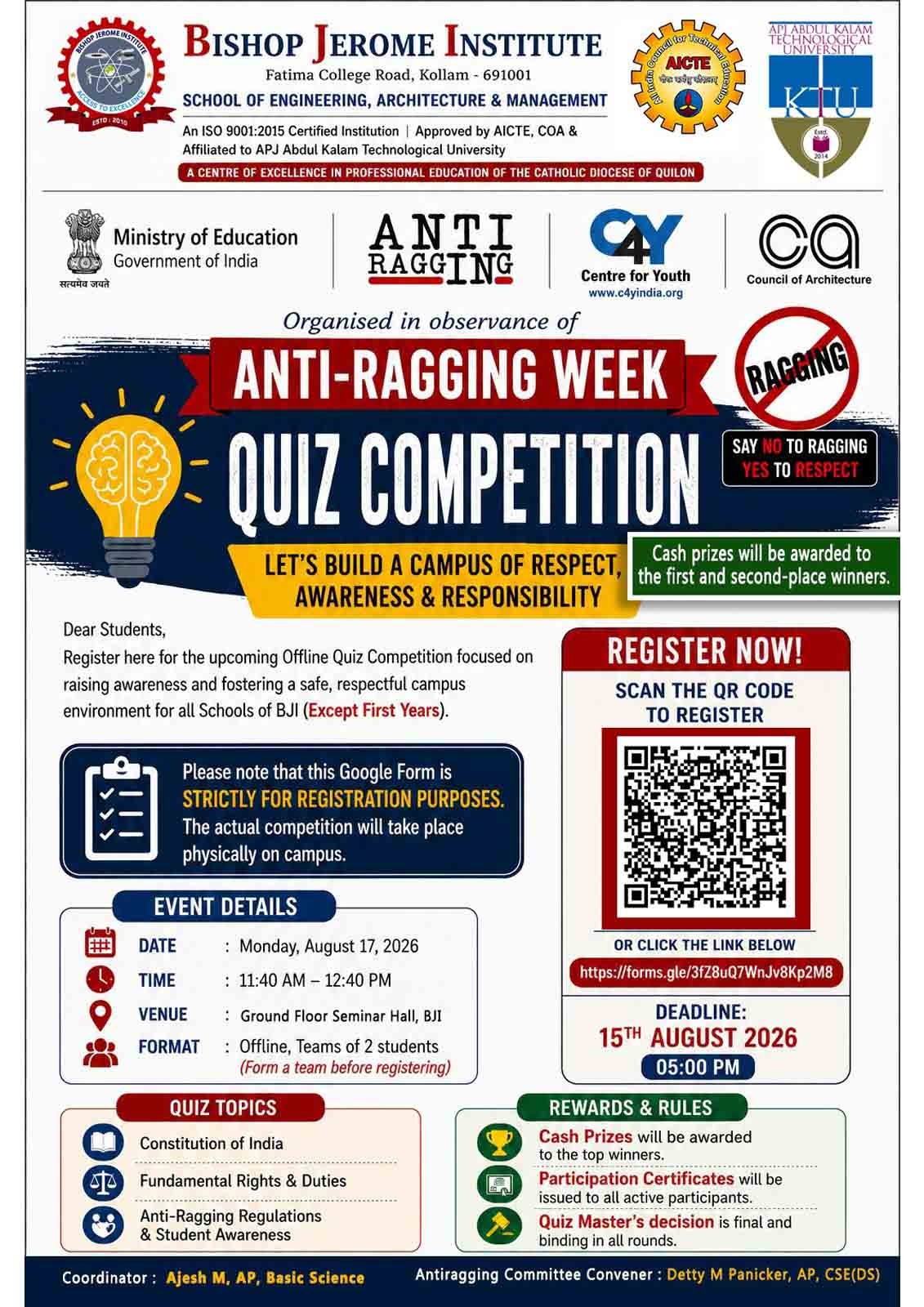 Say NO to Ragging, Say YES to Respect: Anti-Ragging Week Quiz Competition 2026