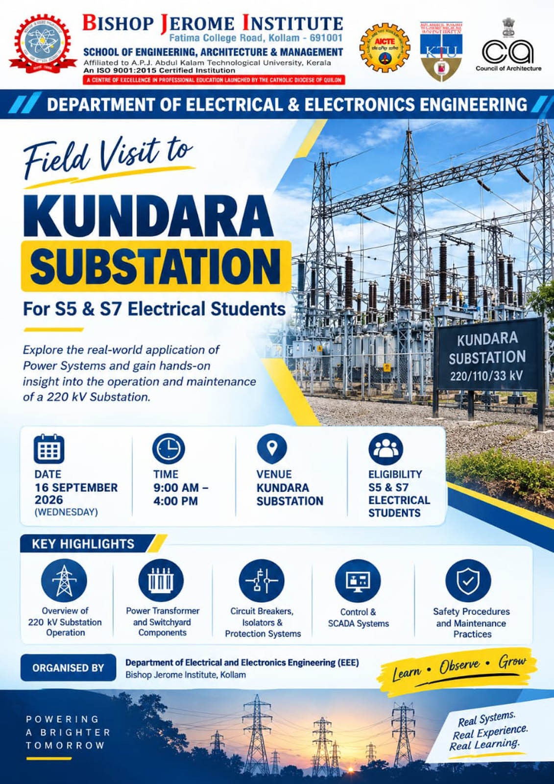Bridging Theory and Practice: EEE Students Explore Kundara 220 kV Substation