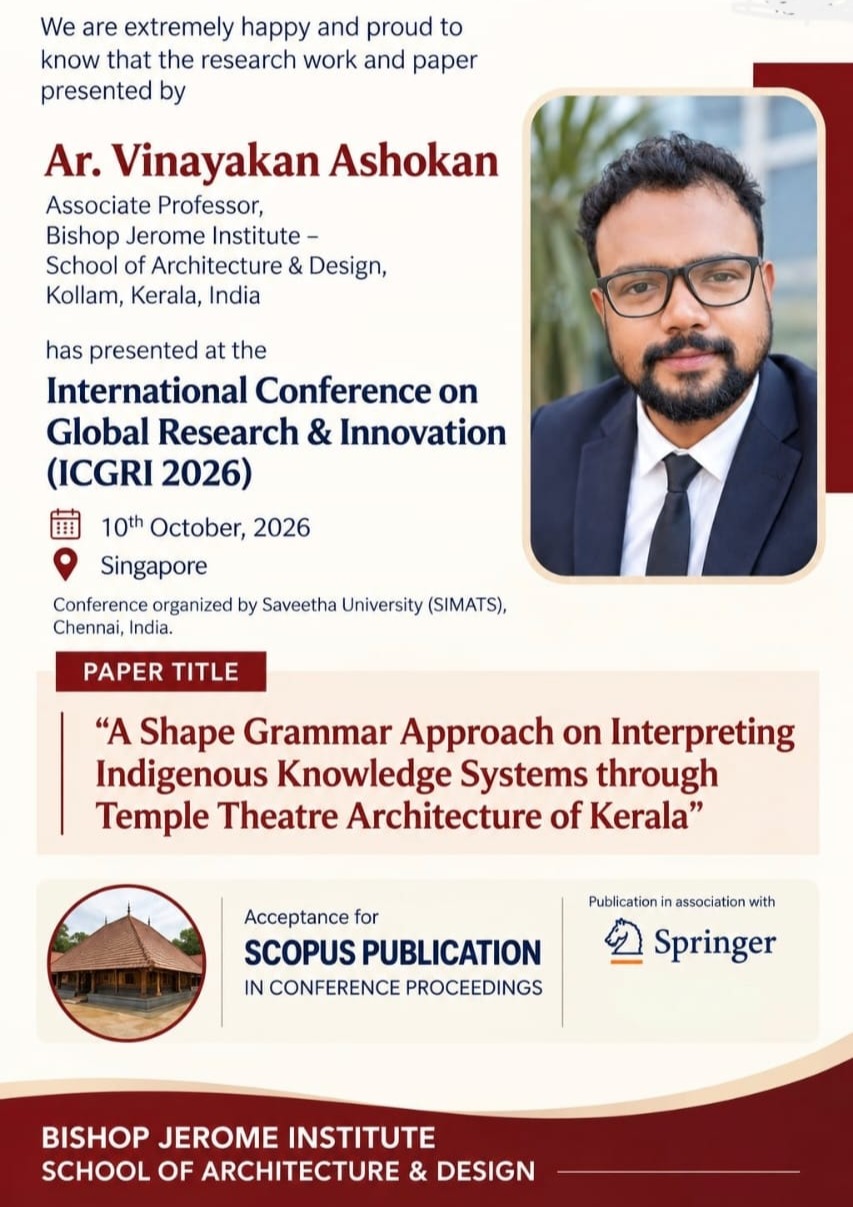 Faculty Achievement: Ar. Vinayakan Ashokan Presents Architectural Research at ICGRI 2026 in Singapore
