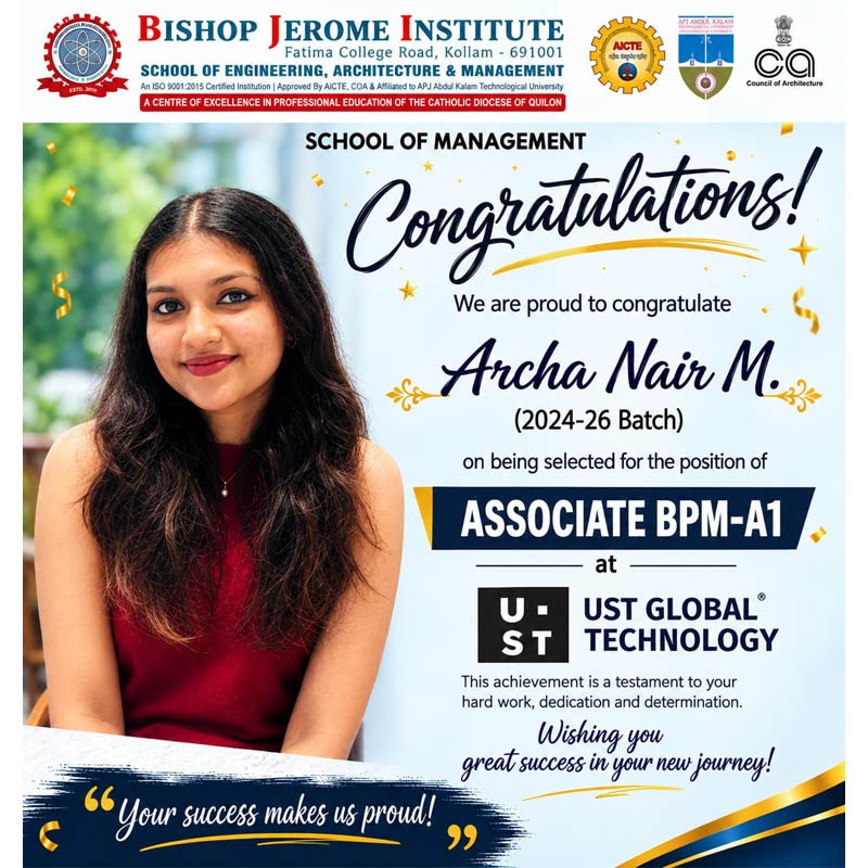 Congratulations Archa Nair M. on Securing Placement at UST Global